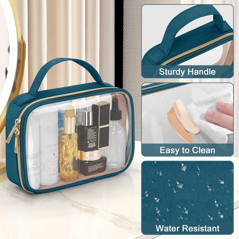 Wedama TSA Approved Toiletry Bag, 2 Pack Clear Makeup Bags with Handles, Quart Size Clear Toiletry Bags, PVC Cosmetic Bag for Women and Men, Carry on Airport Airline Compliant Bag, Til Blue - Image 5